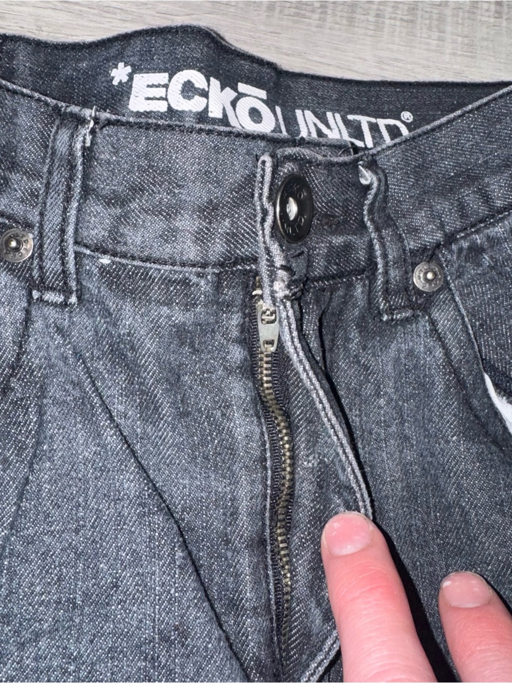 Vtg Y2K Youth Sz 10 Ecko Unltd Jeans Black Embroidered Logo Back Pockets 001972 - Picture 4 of 14